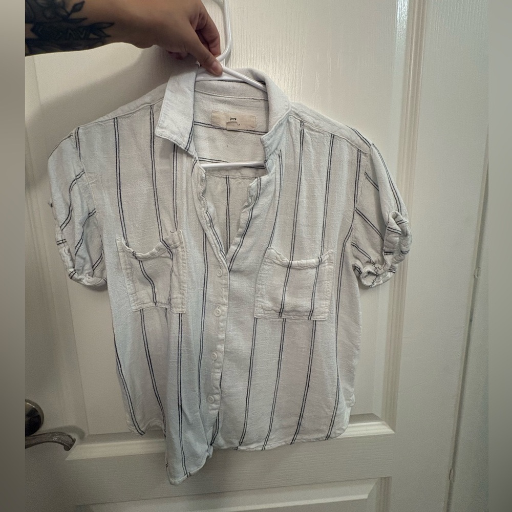 Thread & Supply White and Blue Striped Button Down Shirt